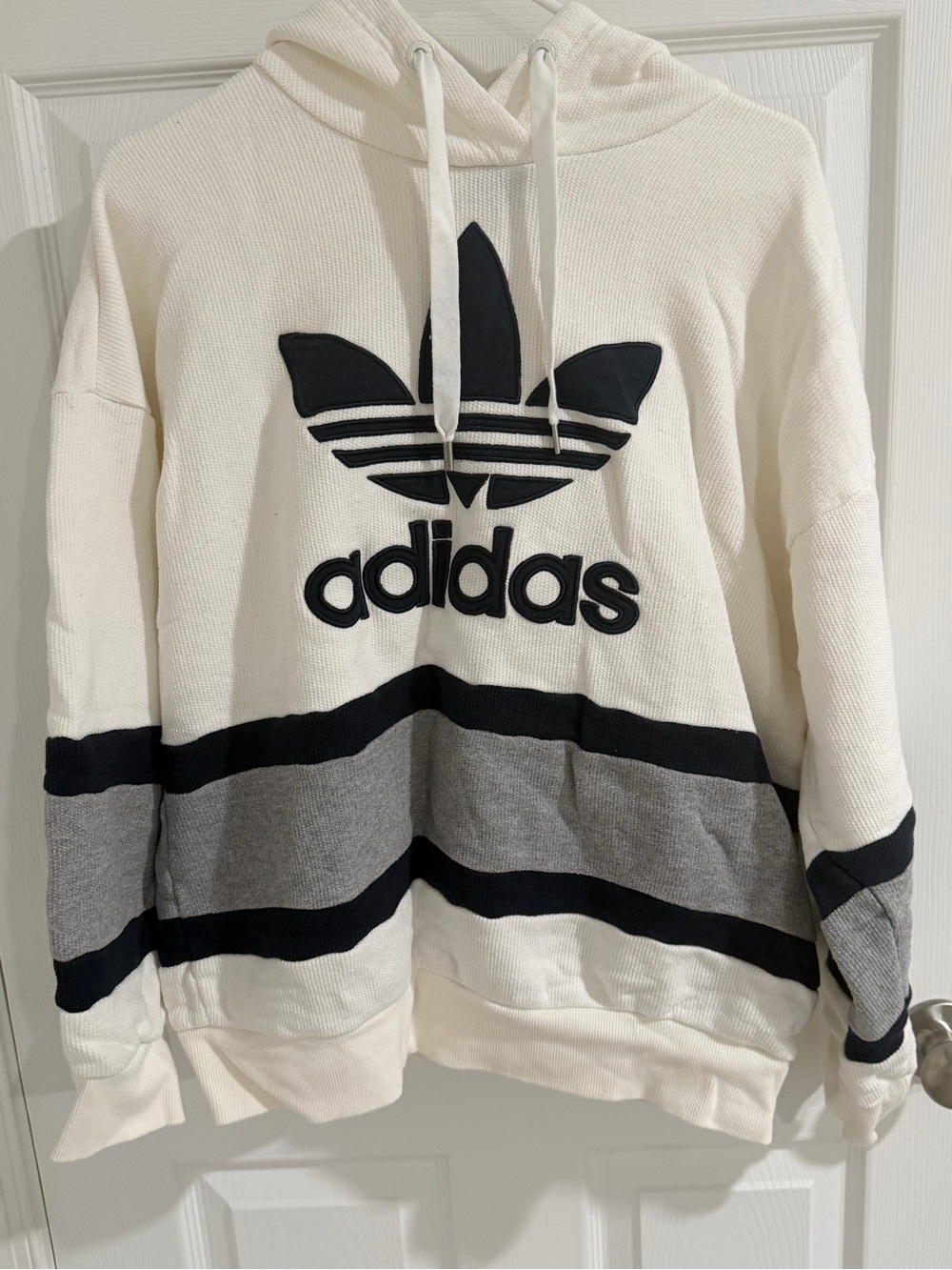 adidas White Black Gray Trefoil Pullover Hoodie